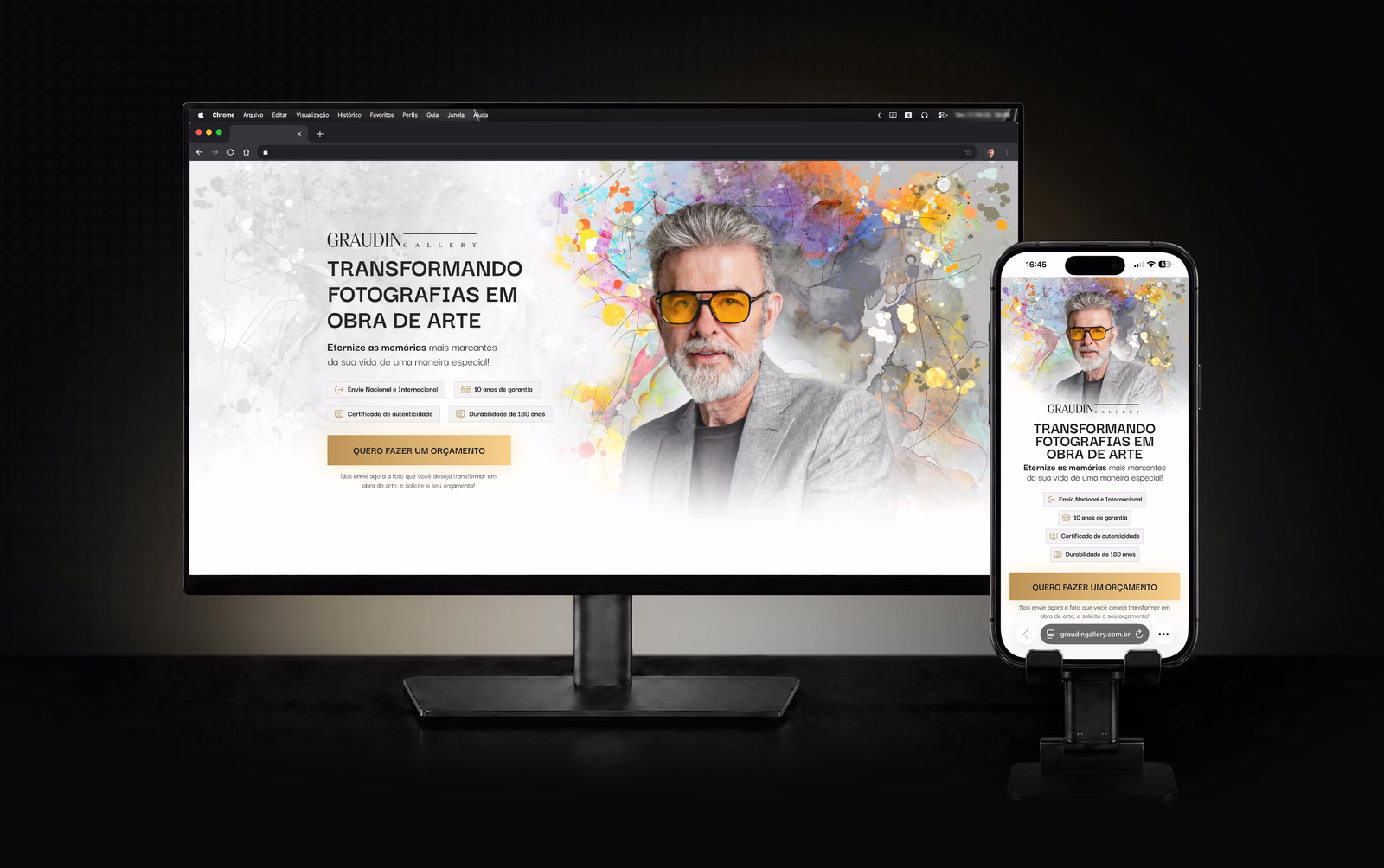 Projeto Graudin Gallery para artista plástico em desktop e celular